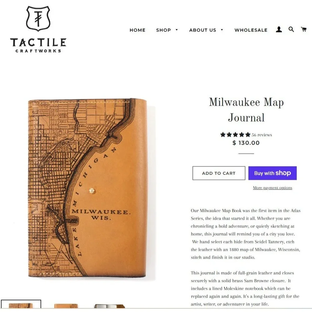 Tactile Craftworks Leather Milwaukee Map Journal Lined Moleskin Notebook Unused